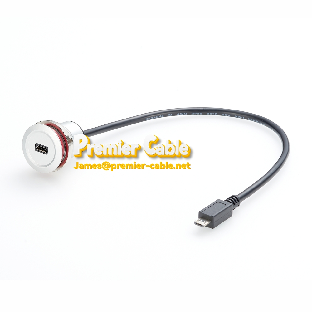 Micro USB2.0 panel mount extension cable 30cm