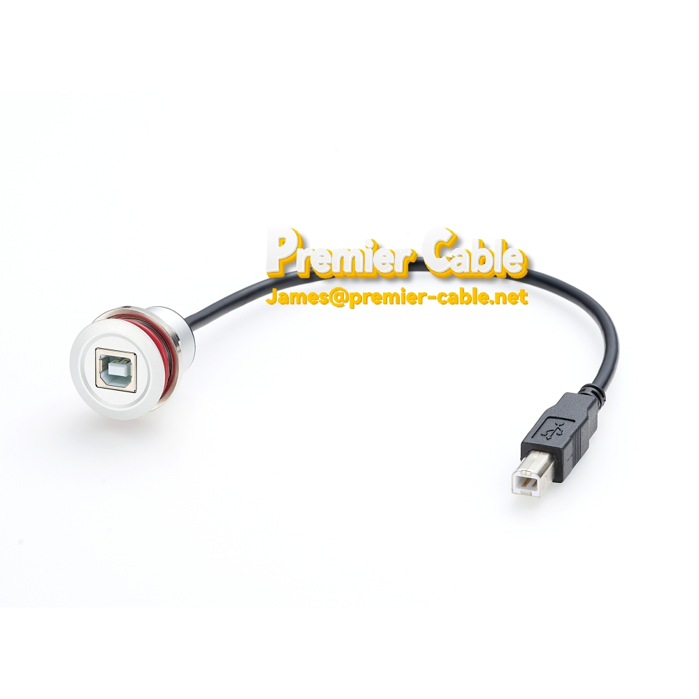 USB-B Round Panel Mount Extension Cable 30cm 22mm hole size