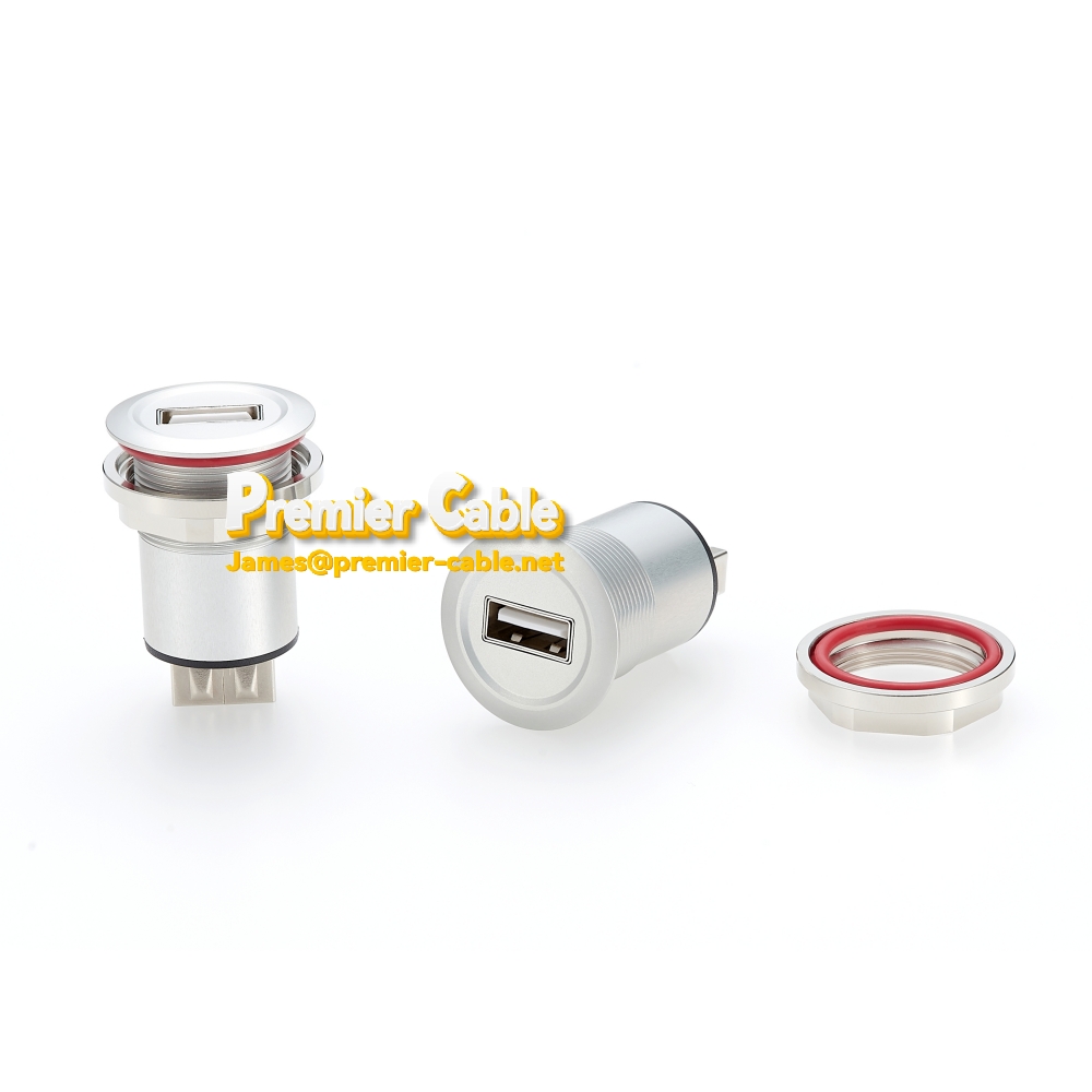USB Panel mount connector Female-Female 22mm diameter cut-outs