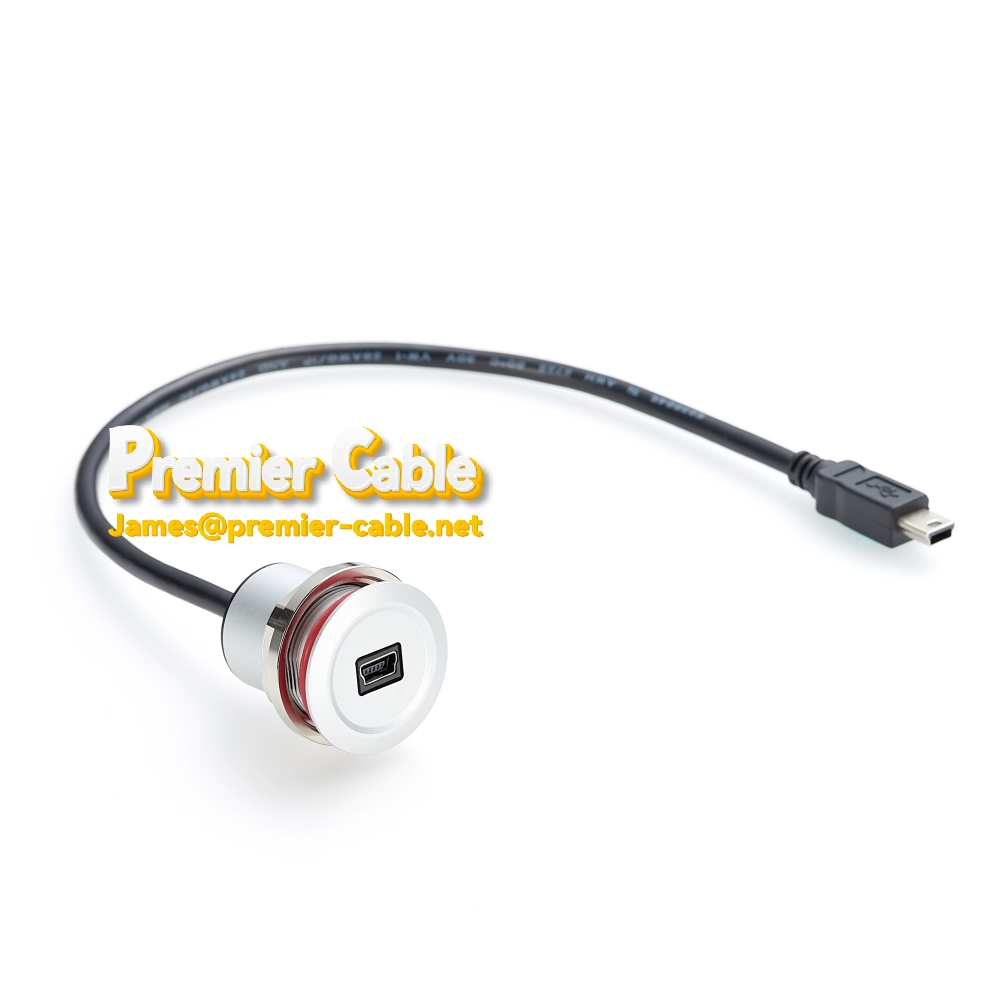 Aluminum alloy round USB Mini-B data extension cable panel Hole 22mm installation