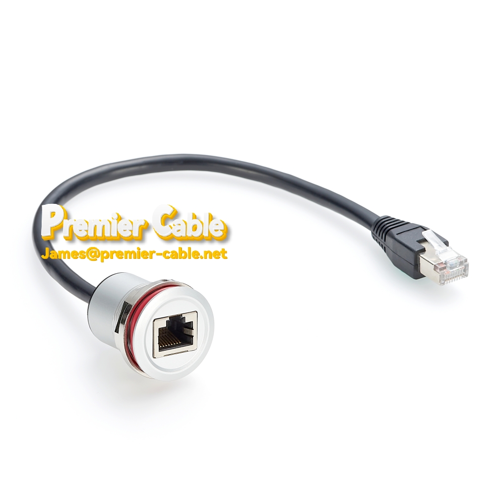 CAT6 Panel-Mount Round Adapter LAN Extension Cable 