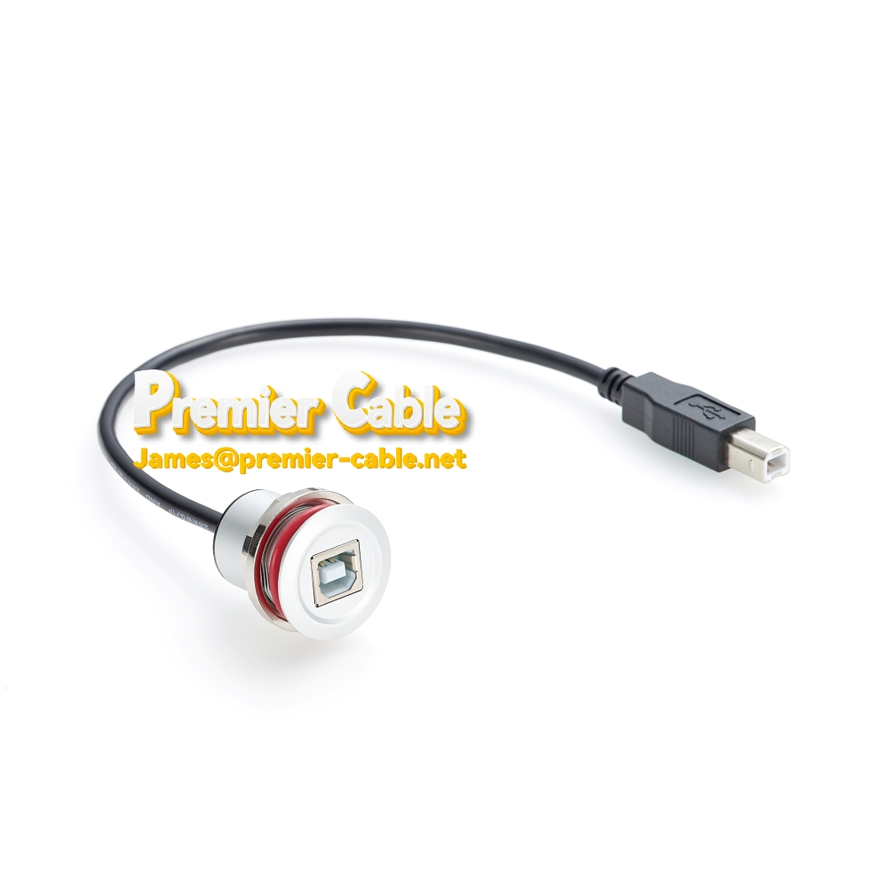 USB-B Round Panel Mount Extension Cable 30cm 22mm hole size